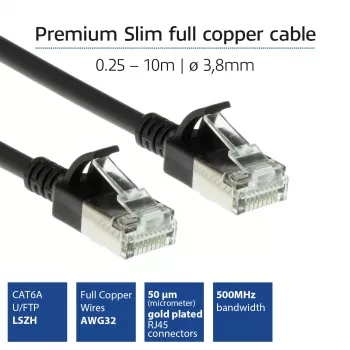 ACT melns 2 metru LSZH U/FTP CAT6A datu centra plāna ielāpu vads ar RJ45 savienotājiem, neaizķerams