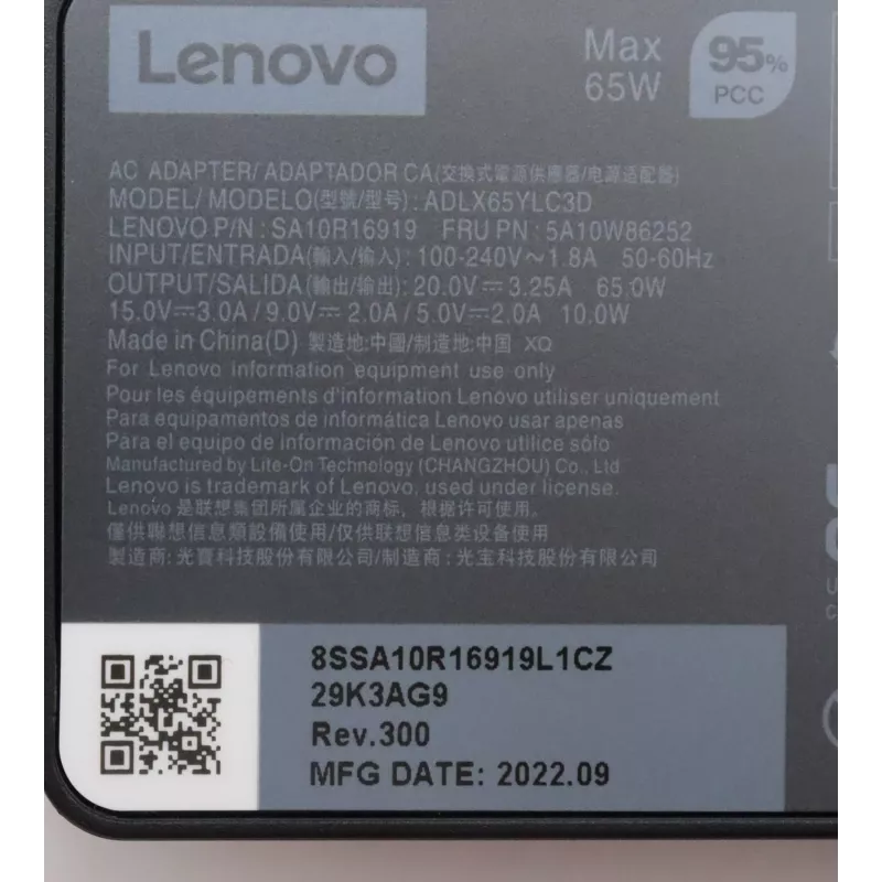 Lenovo 5A10W86252 strāvas adapteris iekštelpu 65 W melns