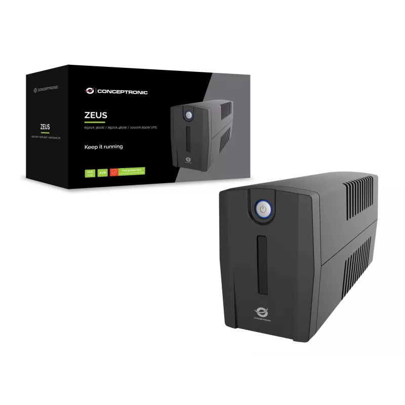 Conceptronic ZEUS02G 850VA 480W UPS, UK ligzdas x 2, HID USB, RJ45 Ieeja/Izeja, AVR