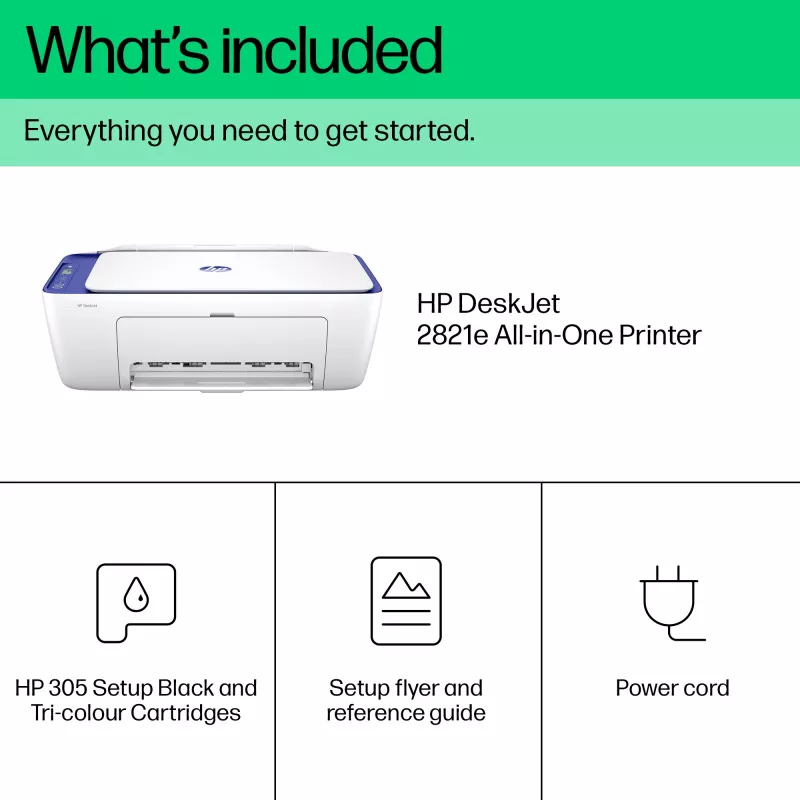 HP DeskJet 2821e bezvadu daudzfunkciju krāsu printeris, Instant Ink; kopētājs, skeneris