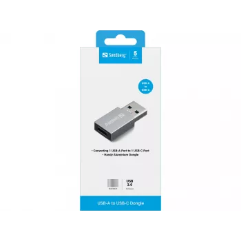 Sandberg USB-A uz USB-C pārveidotājs, USB-A, USB-C, alumīnijs