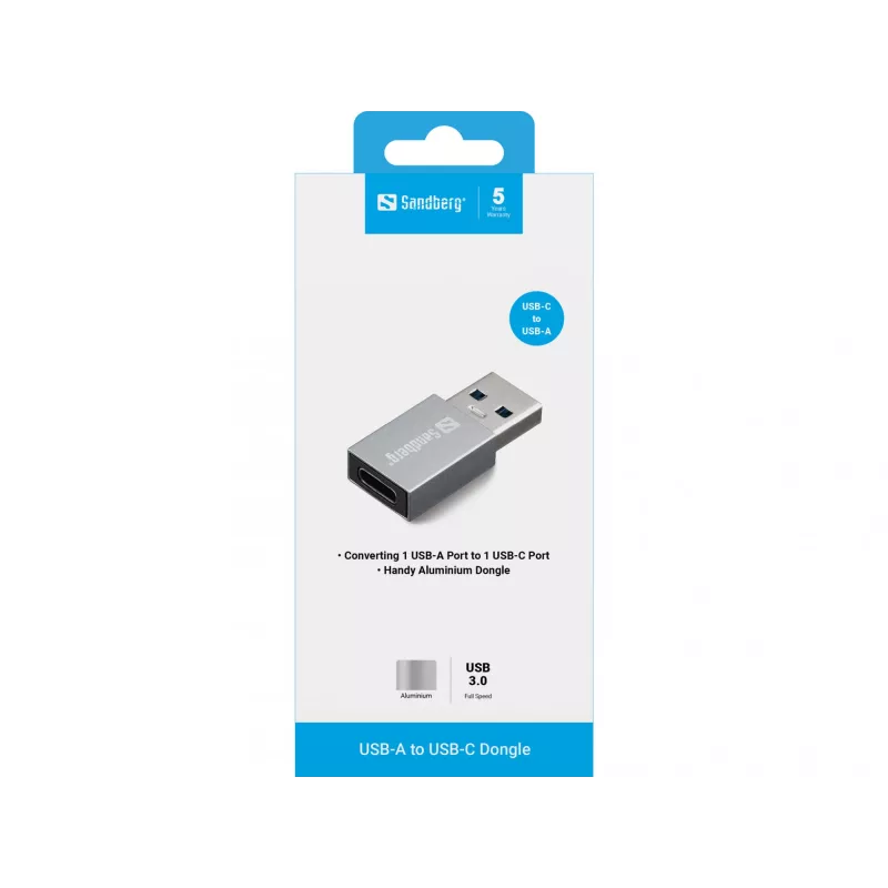 Sandberg USB-A uz USB-C pārveidotājs, USB-A, USB-C, alumīnijs