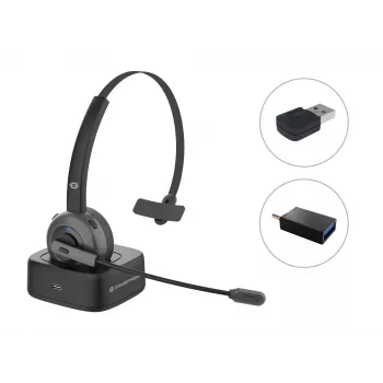 Conceptronic POLONA Wireless Bluetooth Headset with Charging Dock & Bluetooth USB Audio Adapter