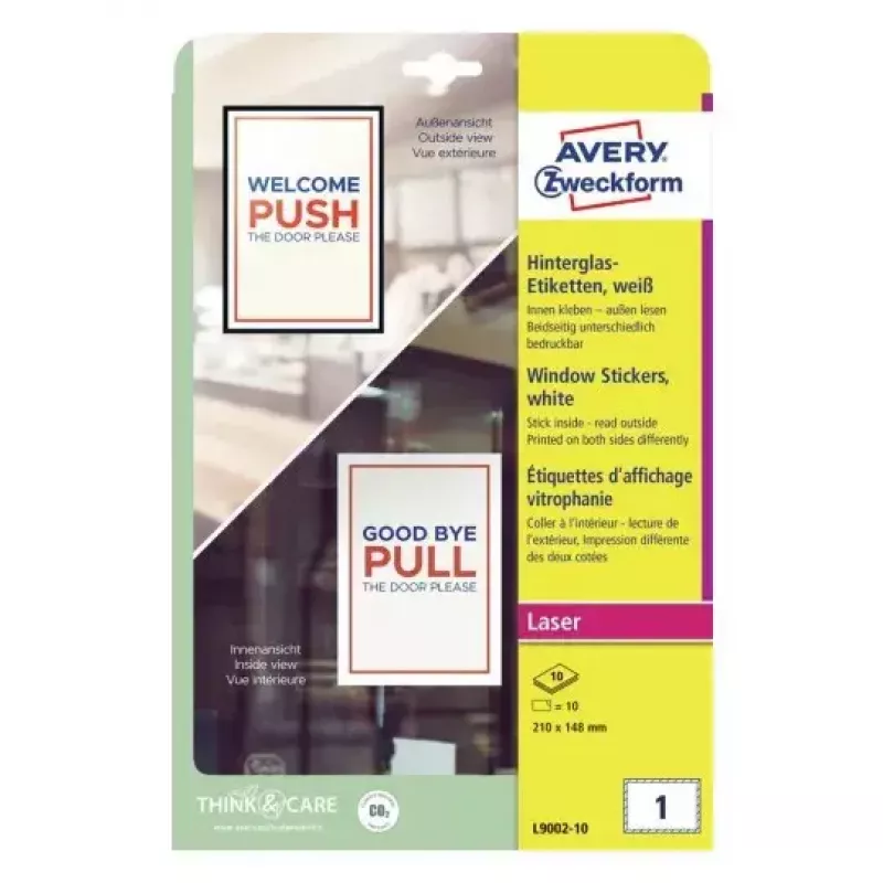 Avery Window Stickers pašlīmējošās printera uzlīmes A5 Baltas 10 gab.