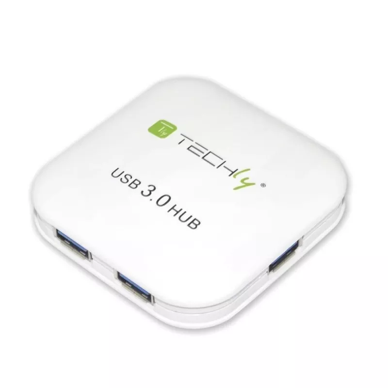 Techly USB 3.0 Super Speed Hub 4 Portu Balts IUSB3-HUB4-WH, USB 3.2 Gen 1 (3.1 Gen 1) Type-A, 5000 Mbit/s, Balts, 0.8 m, CE, RoHS, USB 2.0 USB 1.1