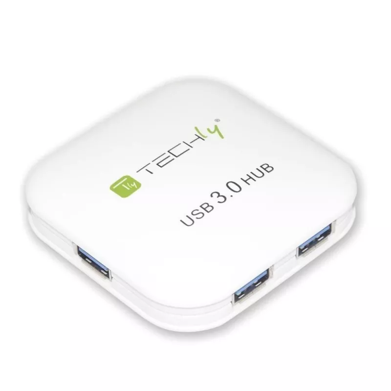 Techly USB 3.0 Super Speed Hub 4 Portu Balts IUSB3-HUB4-WH, USB 3.2 Gen 1 (3.1 Gen 1) Type-A, 5000 Mbit/s, Balts, 0.8 m, CE, RoHS, USB 2.0 USB 1.1