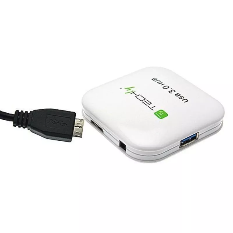 Techly USB 3.0 Super Speed Hub 4 Portu Balts IUSB3-HUB4-WH, USB 3.2 Gen 1 (3.1 Gen 1) Type-A, 5000 Mbit/s, Balts, 0.8 m, CE, RoHS, USB 2.0 USB 1.1