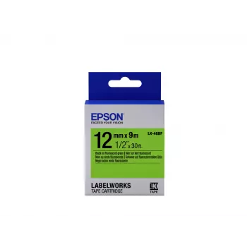 Epson etiķešu kasetne Fluorescent LK-4GBF melns/zaļš 12 mm (9 m)
