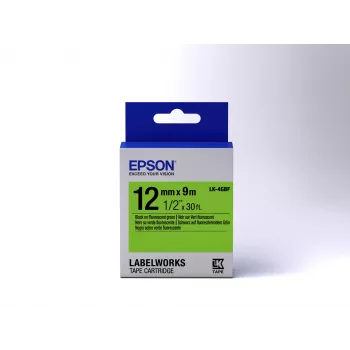 Epson etiķešu kasetne Fluorescent LK-4GBF melns/zaļš 12 mm (9 m)