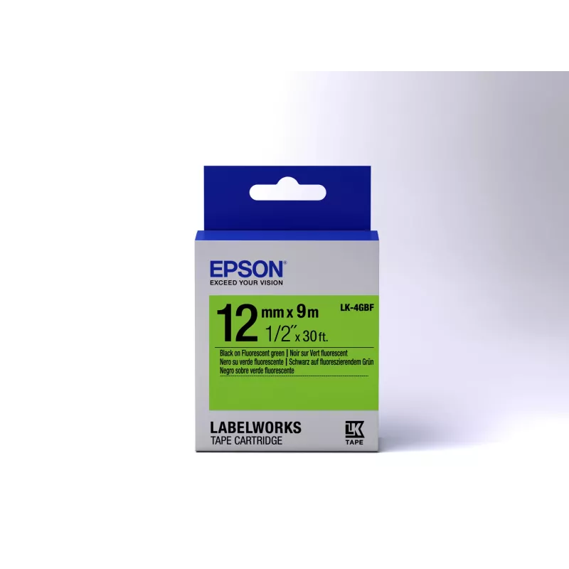 Epson etiķešu kasetne Fluorescent LK-4GBF melns/zaļš 12 mm (9 m)