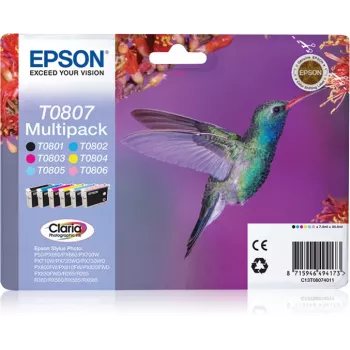 Epson Hummingbird daudzpaka, 6 krāsas, T0807 Claria Photographic tintes
