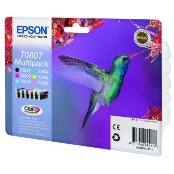 Epson Hummingbird daudzpaka, 6 krāsas, T0807 Claria Photographic tintes