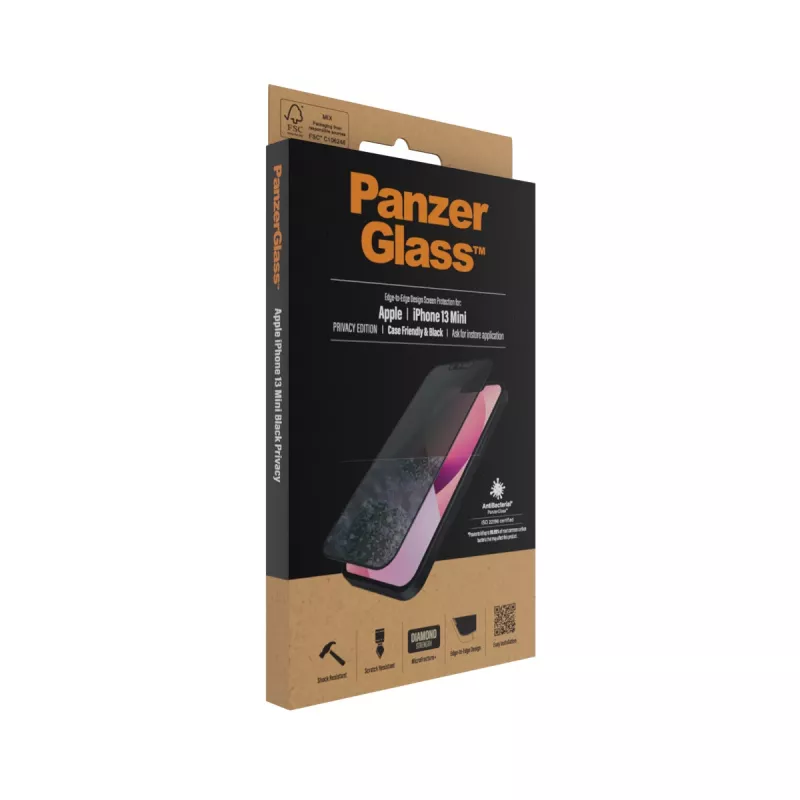 PanzerGlass privātuma ekrāna aizsargs Apple iPhone 13 Mini no malas līdz malai, izturīgs pret skrāpējumiem un triecieniem