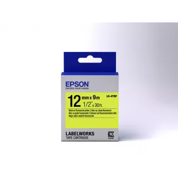 Epson Label Cartridge Fluorescent LK-4YBF Melns/dzeltena 12mm (9m)