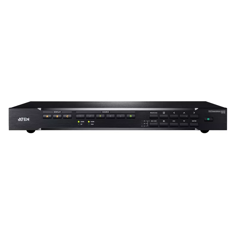 ATEN 7 x 3 prezentāciju pārslēgs, HDMI, metāls, melns, 60 Hz, 1080p, 1920 x 1200 pikseļi