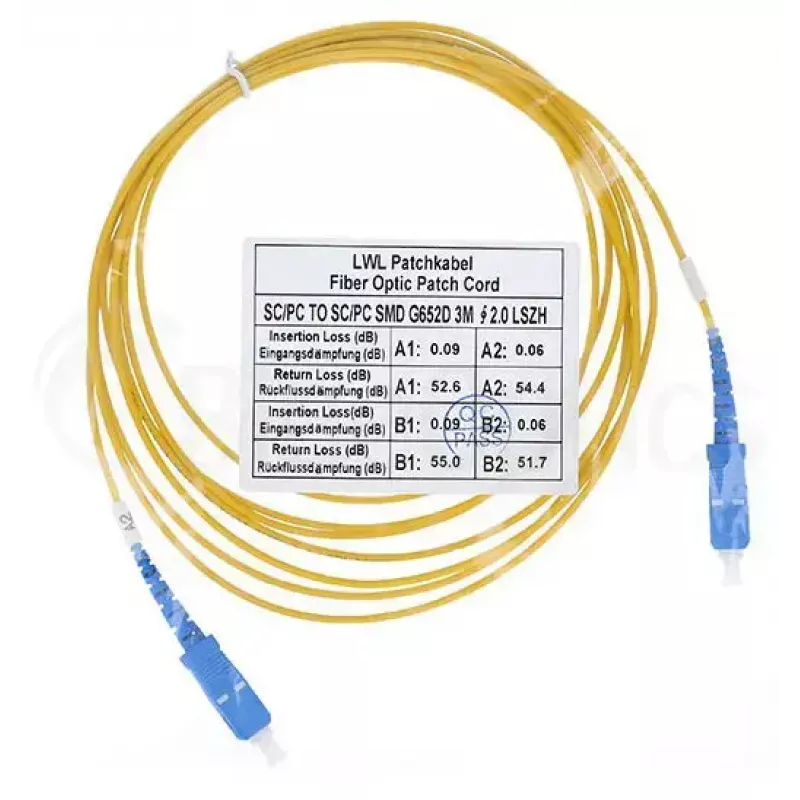 Optiskās šķiedras kabelis BlueOptics SFP2222BU10MK SC G.657.A1 10 m Dzeltens