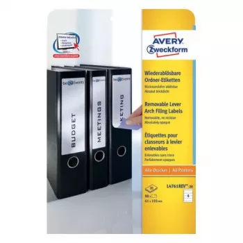 Avery L4761REV-20 pašlīmējošā etiķete Noapaļots taisnstūris Noņemama Balta 80 gab.