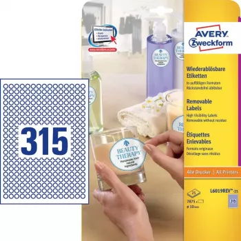 Pašlīmējošā uzlīme aplis Avery L6019REV-25