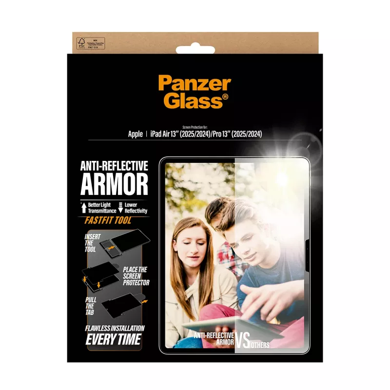PanzerGlass ® pretatstarojošs Armor ekrāna aizsargs iPad Air 13 collas (2024-2026) | Pro 13 collas (2024-2025) | Īpaši plats piegulums ar FastFit rīku