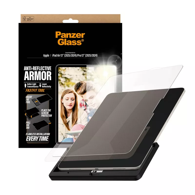 PanzerGlass ® pretatstarojošs Armor ekrāna aizsargs iPad Air 13 collas (2024-2026) | Pro 13 collas (2024-2025) | Īpaši plats piegulums ar FastFit rīku