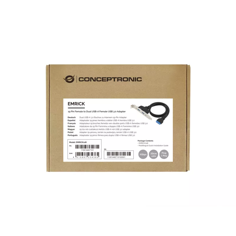 Conceptronic EMRICK11B 19 kontaktu ligzda uz divām USB-A ligzdām USB 3.0 adapteris