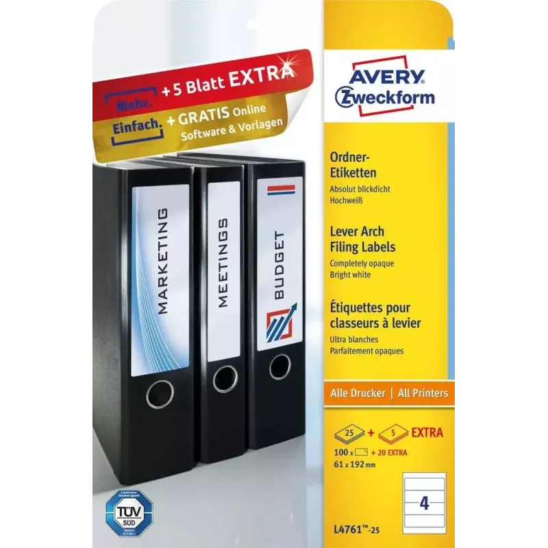 Pašlīmējošā etiķete Avery L4761-25 Noapaļots taisnstūris