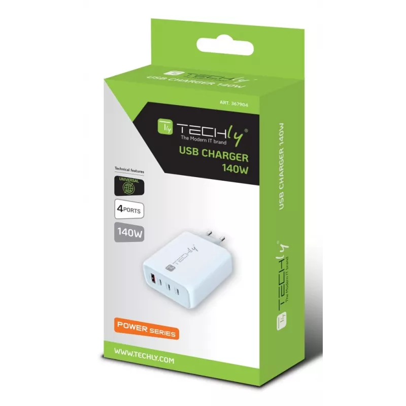 Techly IPW-PD140W-WH mobilās ierīces lādētājs Ārējais akumulators, Viedtālrunis, Planšetdators, Universāls Balts Maiņstrāva Ātrā uzlāde Iekštelpu