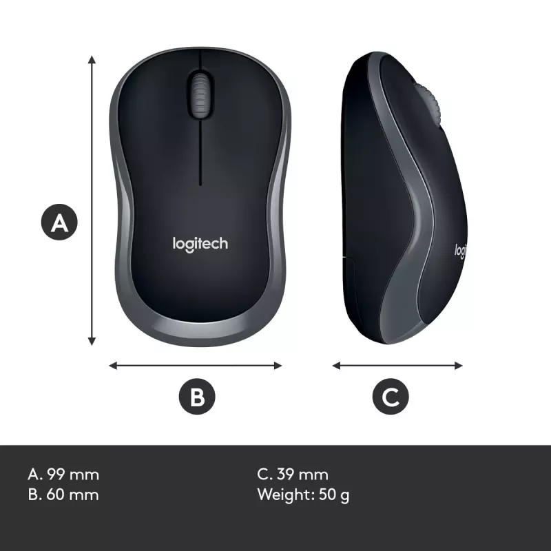 Logitech M185 Swift bezvadu pele, pelēka