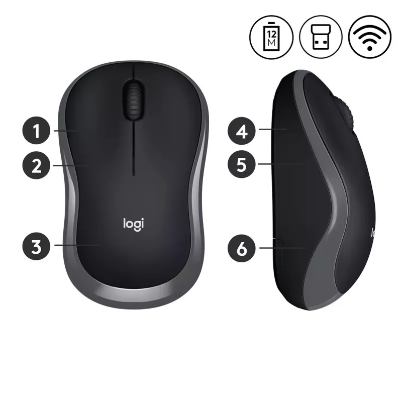 Logitech M185 Swift bezvadu pele, pelēka
