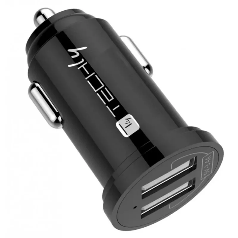 Techly Mini auto lādētājs 2 USB-A pieslēgvietas 24W / 4.8A Melns, Auto, Cigarešu aizdedzinātāja ligzda, 4.8 A, Melns