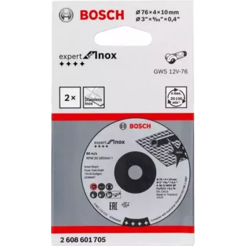 Bosch Expert for Inox slīpēšanas diski, 76 x 4 x 10 mm, 2 gab.
