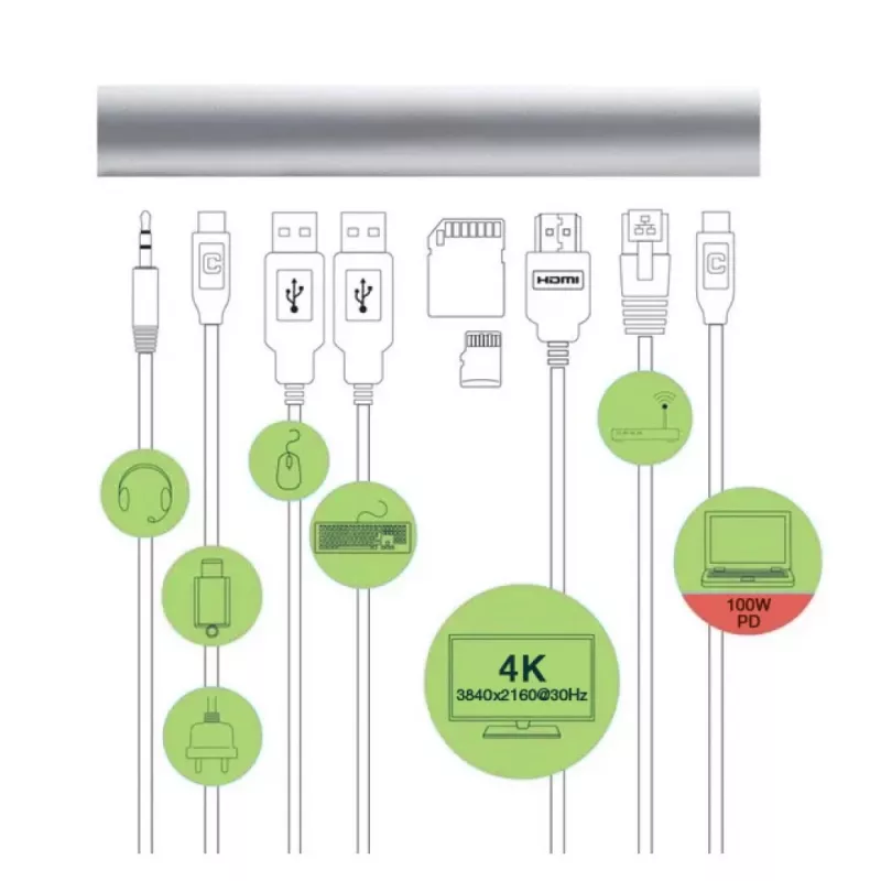 Techly ICA-NTB-DOCK91 Vadu USB 3.2 Gen 1 (3.1 Gen 1) Type-C Sudraba krāsa