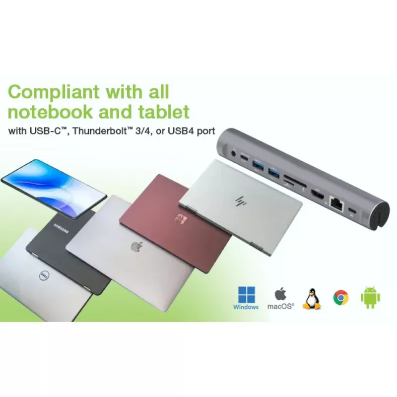 Techly ICA-NTB-DOCK91 Vadu USB 3.2 Gen 1 (3.1 Gen 1) Type-C Sudraba krāsa