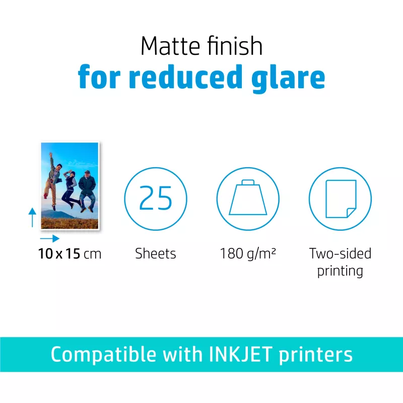 HP matētais fotopapīrs 180 g/m2 10 x 15 cm (101 x 152 mm) 25 loksnes