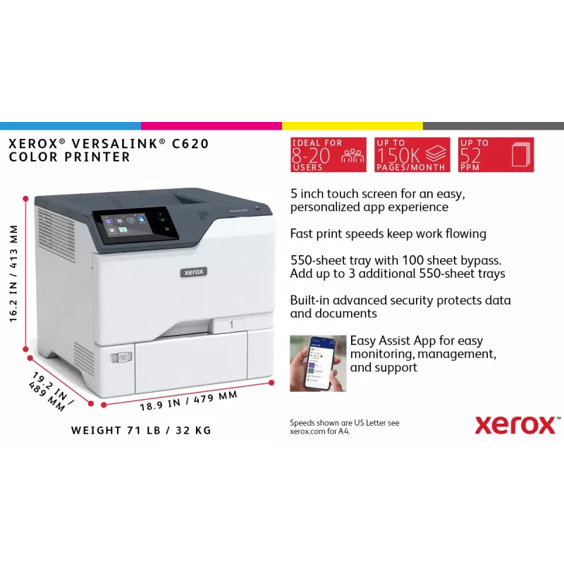 Xerox VersaLink C620 A4 50ppm Duplex Printer PS3 PCL5e/6 2 paplātes 650 loksnes