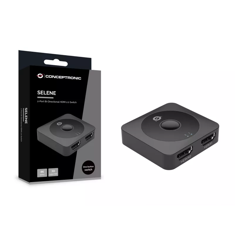 Conceptronic SELENE01B 2 portu divvirzienu HDMI 2.0 pārslēdzējs, 4K60Hz