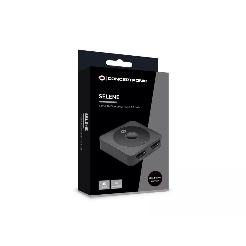 Conceptronic SELENE01B 2 portu divvirzienu HDMI 2.0 pārslēdzējs, 4K60Hz