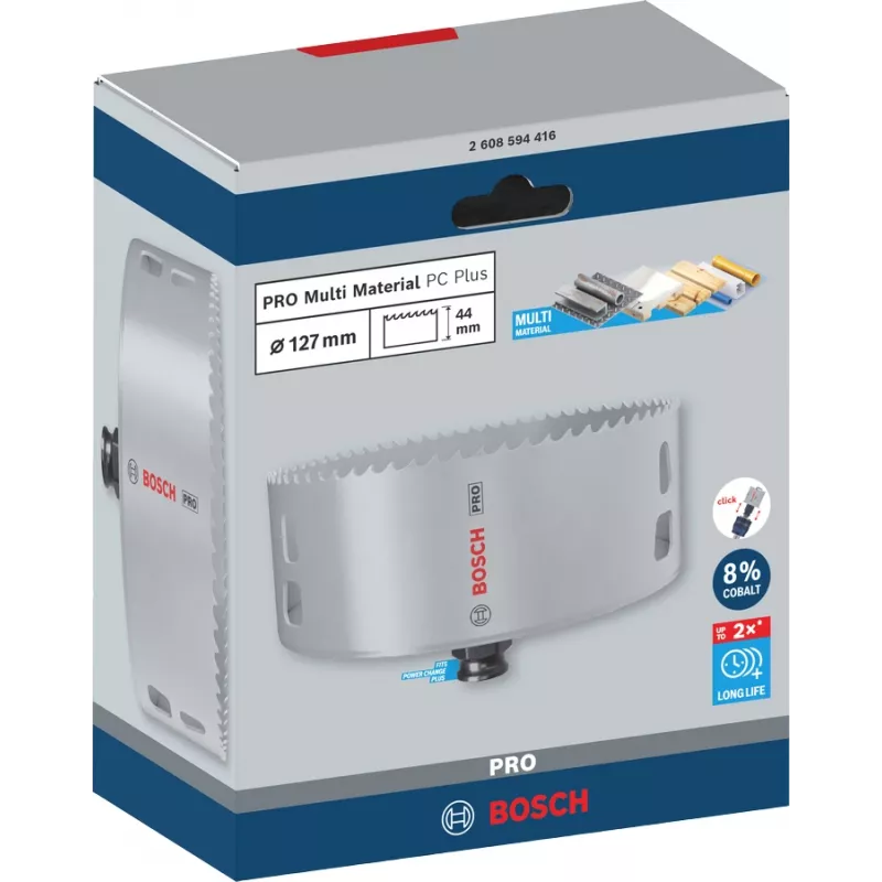 Bosch PRO Multi Material PC Plus, 44/127 mm, Viens, Urbji, Drywall, Metāls, Krāsainais metāls, Plastmasa, Skujkoks, Melns, Pelēks, Kobalta tērauds, Kobalta sakausējums Ātrgaitas tērauds (HSS-Co)