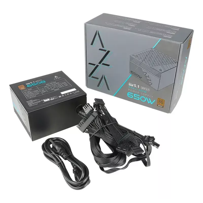 Barošanas bloks AZZA PSAZ-650B (ATX3.1) 650 W, 20+4 kontaktu ATX, nemodulārs, 80 PLUS Bronze, melns
