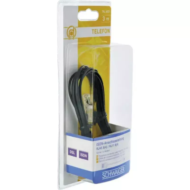 Tīkla kabelis Schwaiger 3.0m RJ-11 - RJ-45 3m Melns