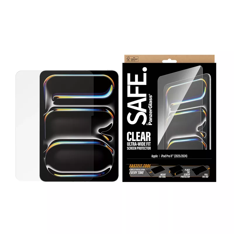 PanzerGlass SAFE. by ® Ekrāna aizsargs iPad Pro 11 collas (2024-2025) | Īpaši plats piegulums ar Fastfit rīku