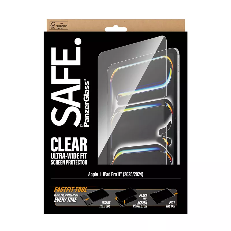 PanzerGlass SAFE. by ® Ekrāna aizsargs iPad Pro 11 collas (2024-2025) | Īpaši plats piegulums ar Fastfit rīku