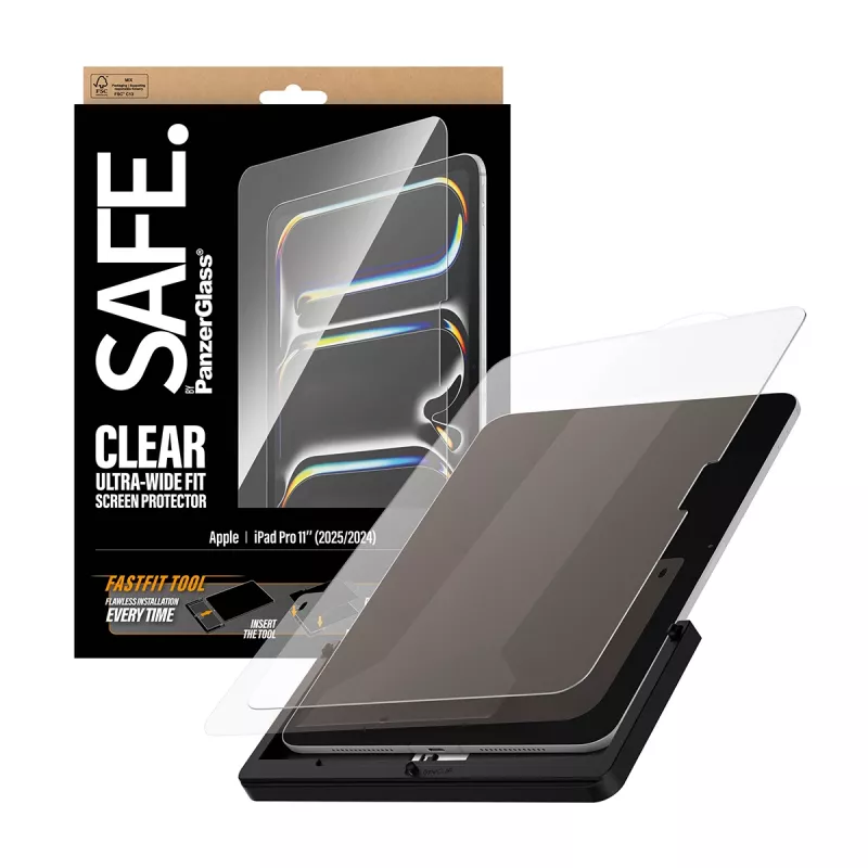 PanzerGlass SAFE. by ® Ekrāna aizsargs iPad Pro 11 collas (2024-2025) | Īpaši plats piegulums ar Fastfit rīku