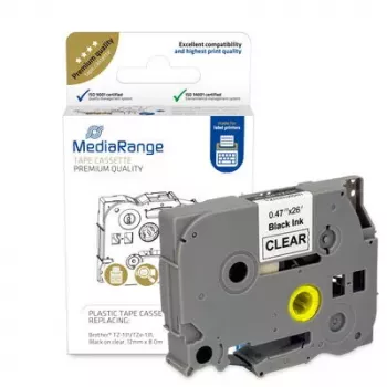 Plastmasas lentes kasete MediaRange TZ-131 12 mm melna uz caurspīdīgas