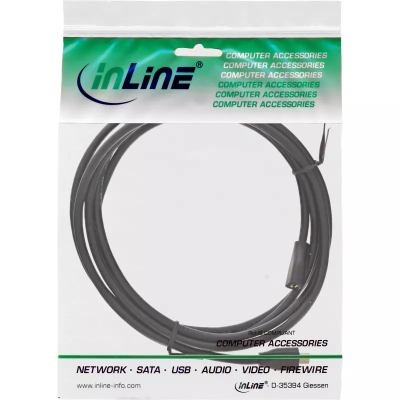 InLine Micro-USB 2.0 pagarinātāja kabelis, Micro-B vīr./siev., melns/zelts, 2m