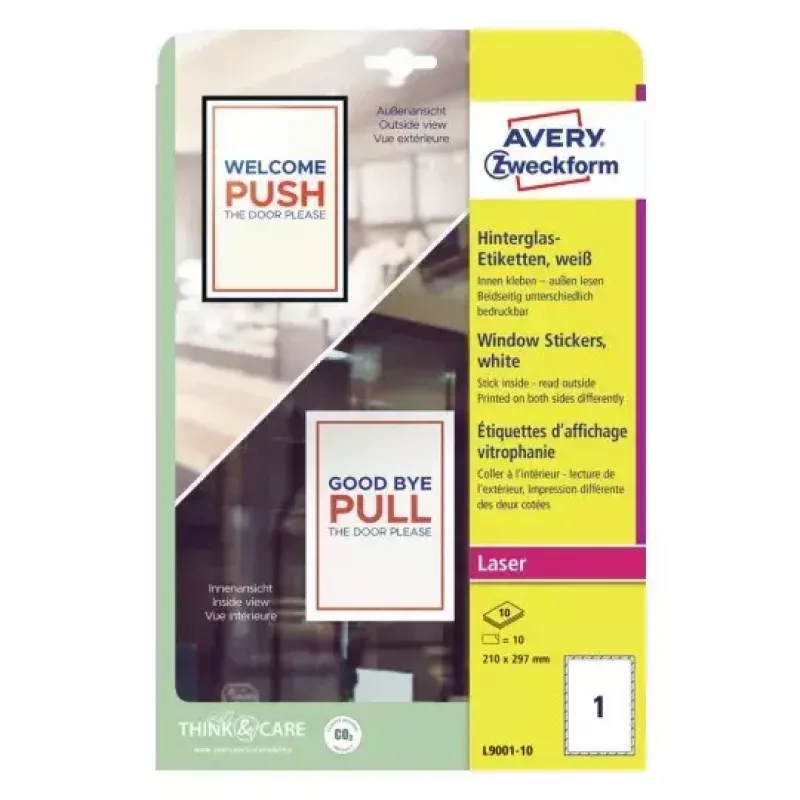 Avery Window Stickers pašlīmējošas printera uzlīmes A4 baltas 10 gab.