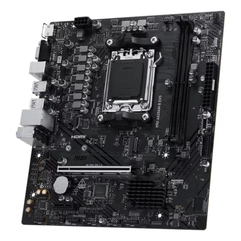 Mātesplate MSI PRO A620AM-B EVO ATX — AMD A620A, Socket AM5, DDR5 2× DIMM līdz 128 GB, 5 Gb Ethernet, M.2 & SATA III, HDMI 2.1