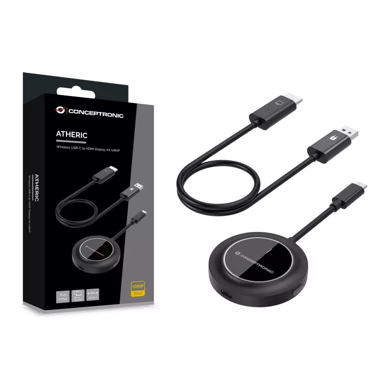 Conceptronic ATHERIC01B Bezvadu USB-C uz HDMI displeja komplekts 1080P