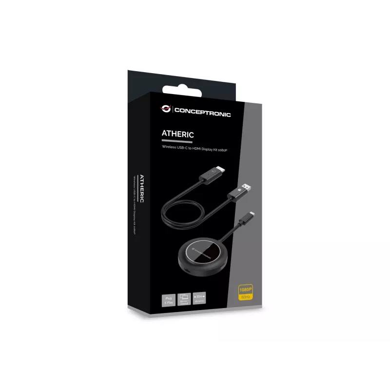 Conceptronic ATHERIC01B Bezvadu USB-C uz HDMI displeja komplekts 1080P