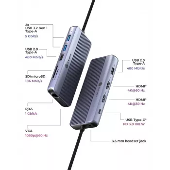ICY BOX IB-DK4062-CPD Vadu USB 3.2 Gen 1 (3.1 Gen 1) Type-C Antracīta
